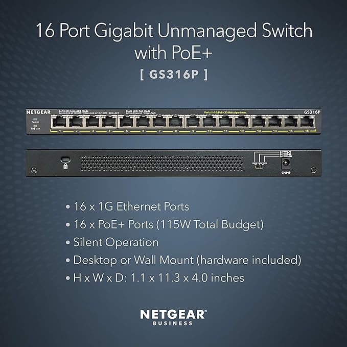 سوئیچ غیرمدیریتی 16 پورت نت گیر NETGEAR GS316P