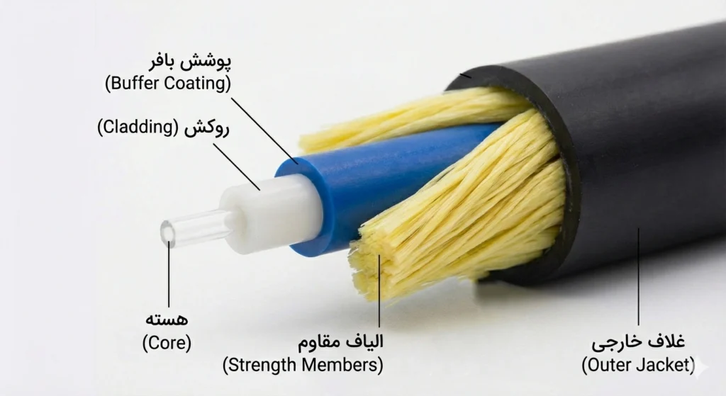 ساختار کابل فیبرنوری با جزییات