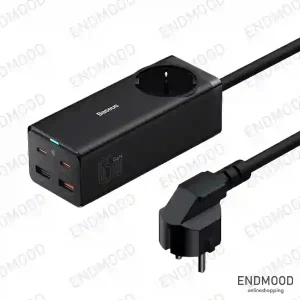 شارژر رومیزی 5 پورت 65 وات بیسوس مدل GaN3 Pro 5 Ports Power Strip