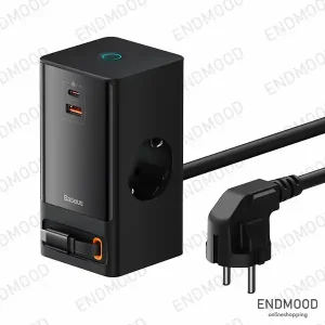 شارژر رومیزی 5 پورت 65 وات بیسوس مدل PowerCombo Tower 5 in 1